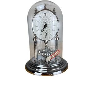 Bulova Tristan II Silver Anniversary Clock B8819 Glass Dome Quartz Crystal Dial